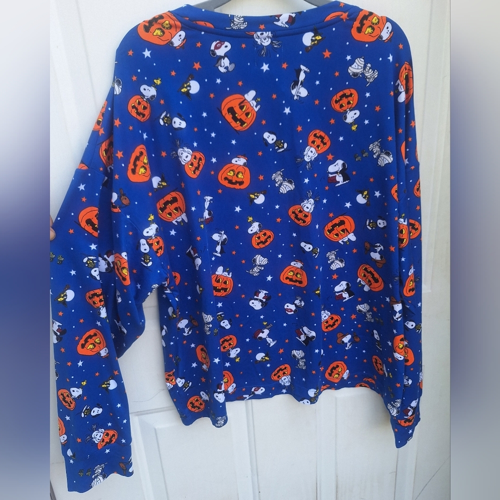 NWOT Beauty Sleep Social Peanuts Brand Halloween Blue PJs Set Size 1X